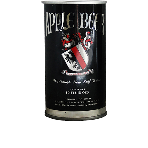 Black can of Apple Beer with a crest design on a white background