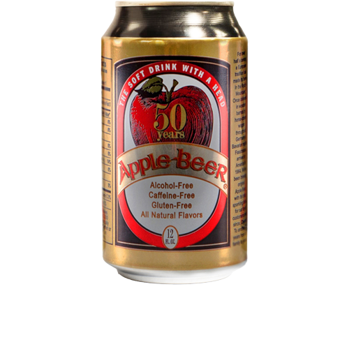 Can of Apple Beer from 2014 with red apple logo and gold label on a white background