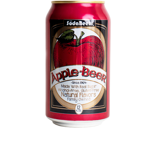 Red can of Apple Beer with a prominent apple graphic on a white background