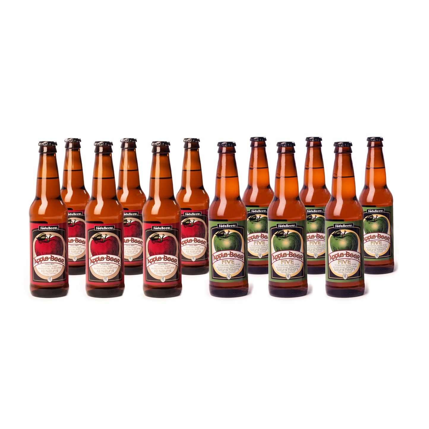 Assorted bottles of Apple Beer on a white background