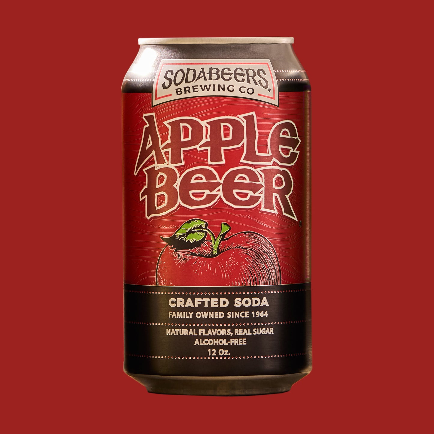 Can of Sodabeers Apple Beer on a red background