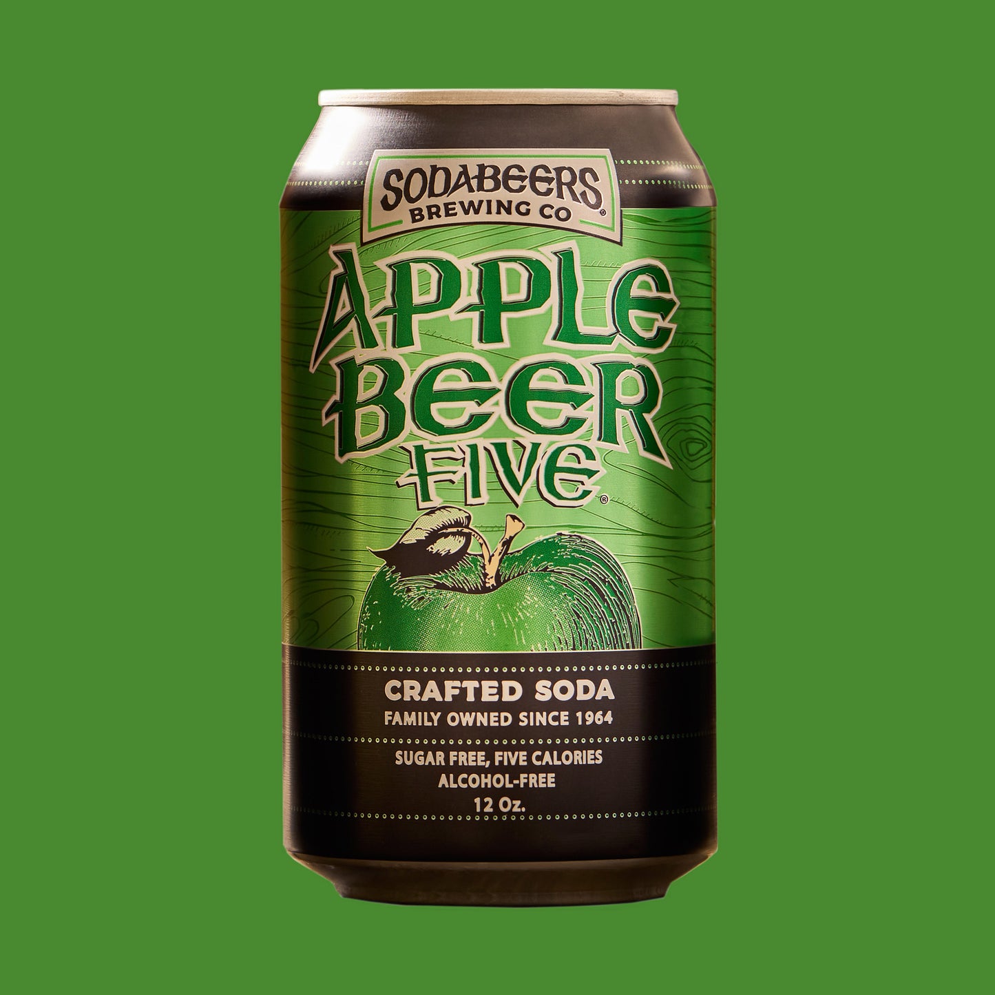 SodaBeers Apple Beer Five can on a green background